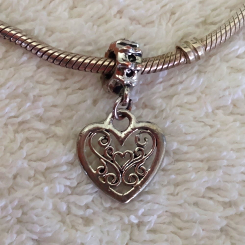 Sterling Silver Unique Open Heart Dangling Bracelet Charm